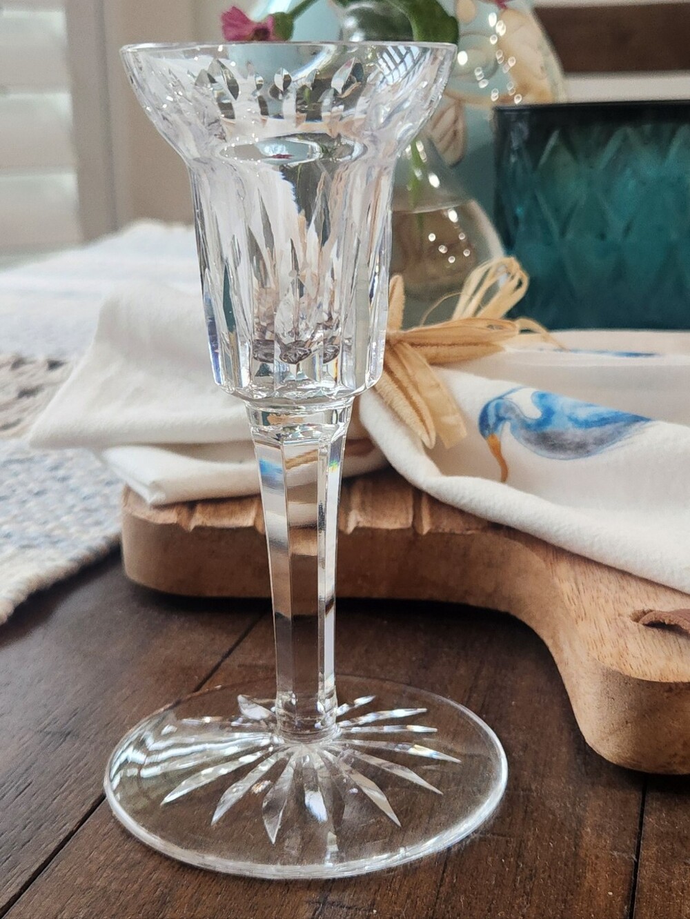 Vintage Cut Crystal Candlestick Holder  Starburst Base